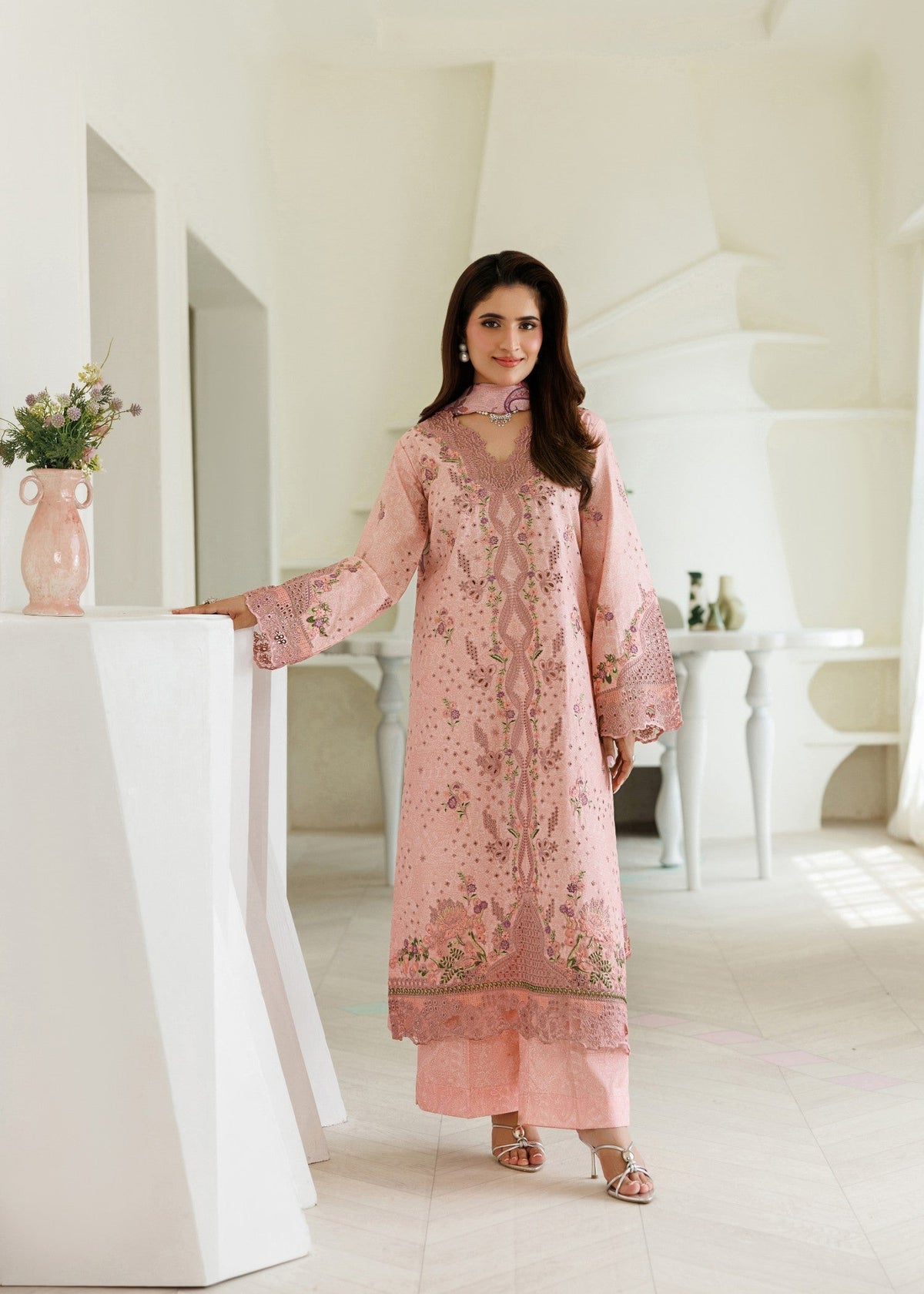 Pink Lawn Kurta with Dupatta Salwar Kameez Online in Dubai UAE Abudhabi Ajman Sharjah