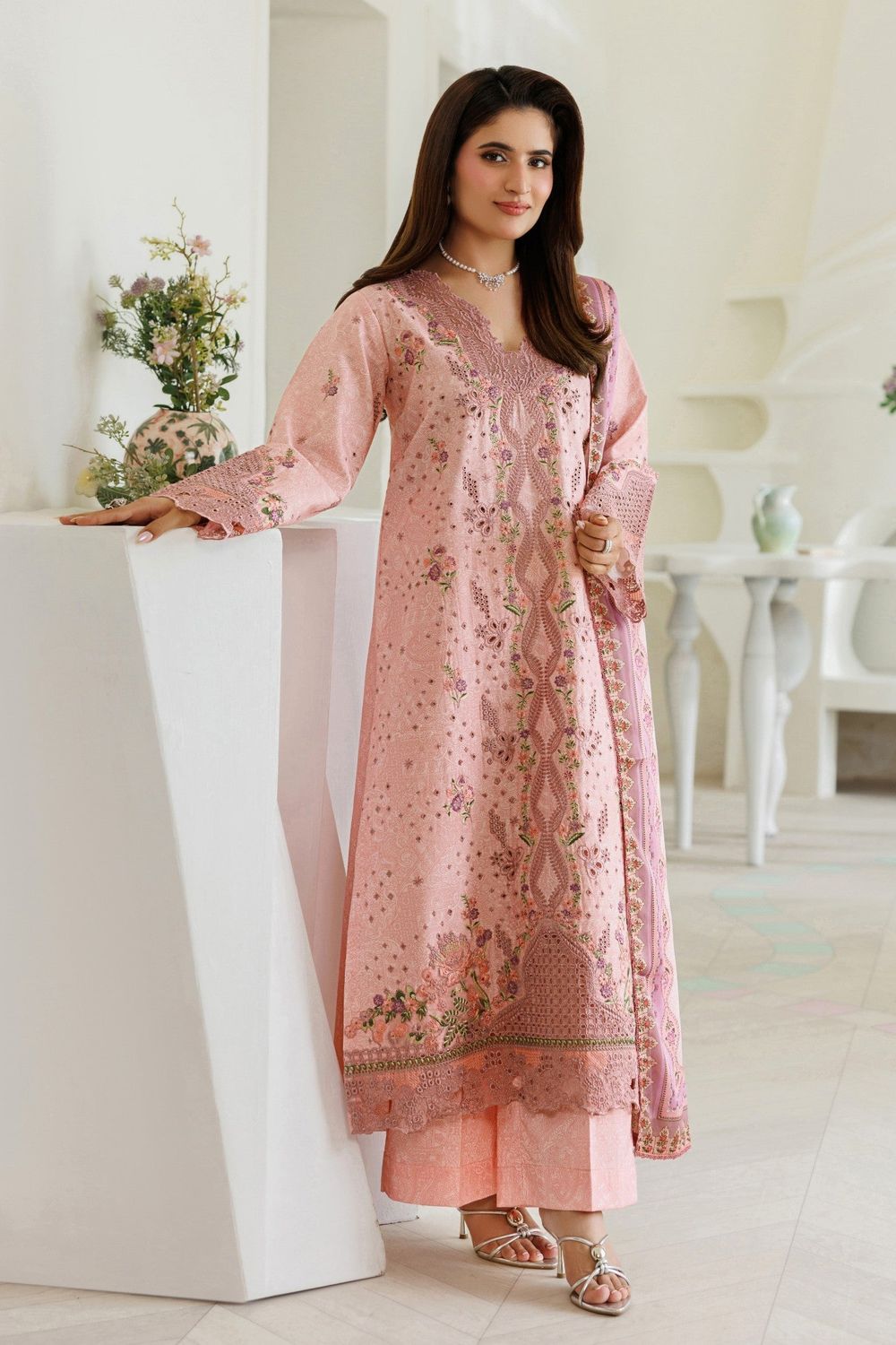 Pink Lawn Straight Cut Kurta Salwar Suit Online in Dubai UAE Abudhabi Ajman Sharjah