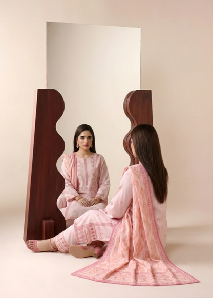Pink Lawn Suit Embroidered 3 Piece Online in Dubai DXB UAE Abudhabi Meena Bazaar