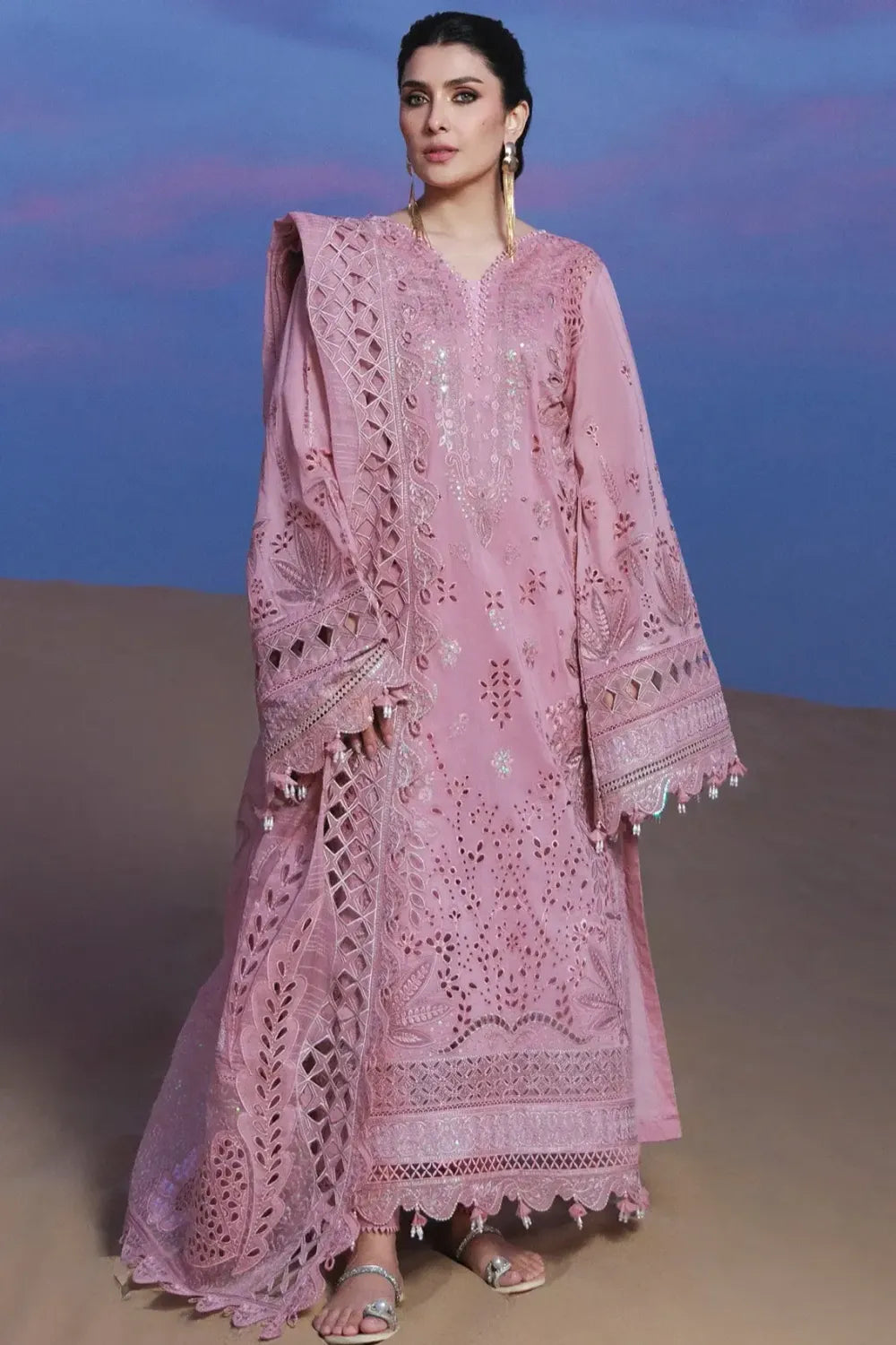 Pink Luxury Lawn Formal Wear Suit Online in Dubai UAE Abudhabi Ajman Sharjah