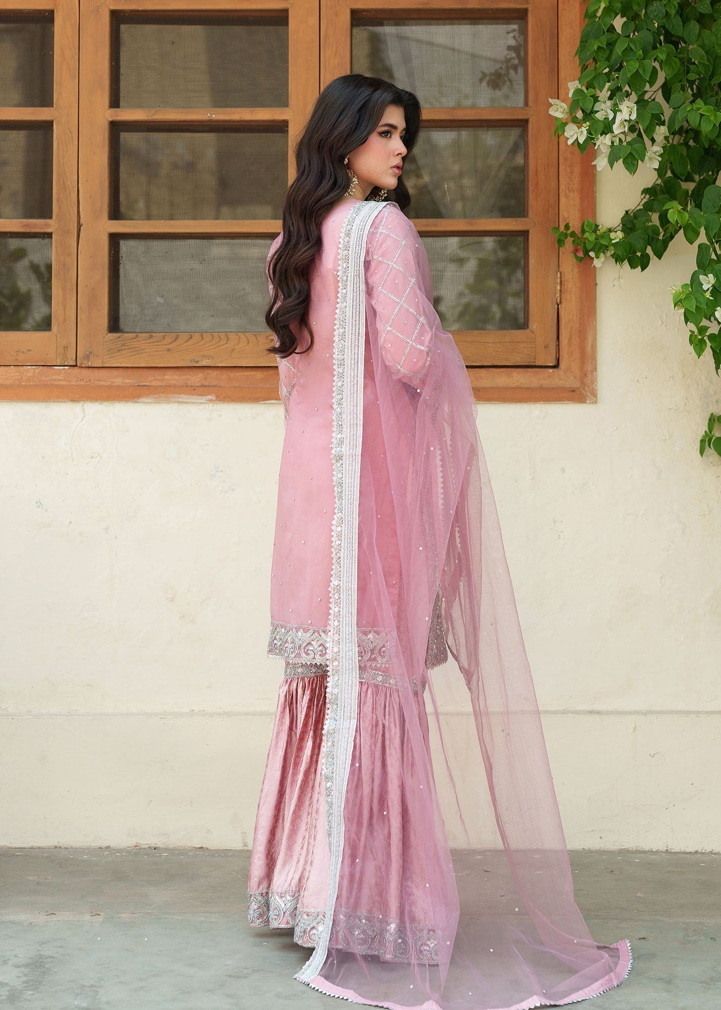 Pink Net Gharara Suit for Women Online in Dubai UAE Abudhabi Ajman Sharjah