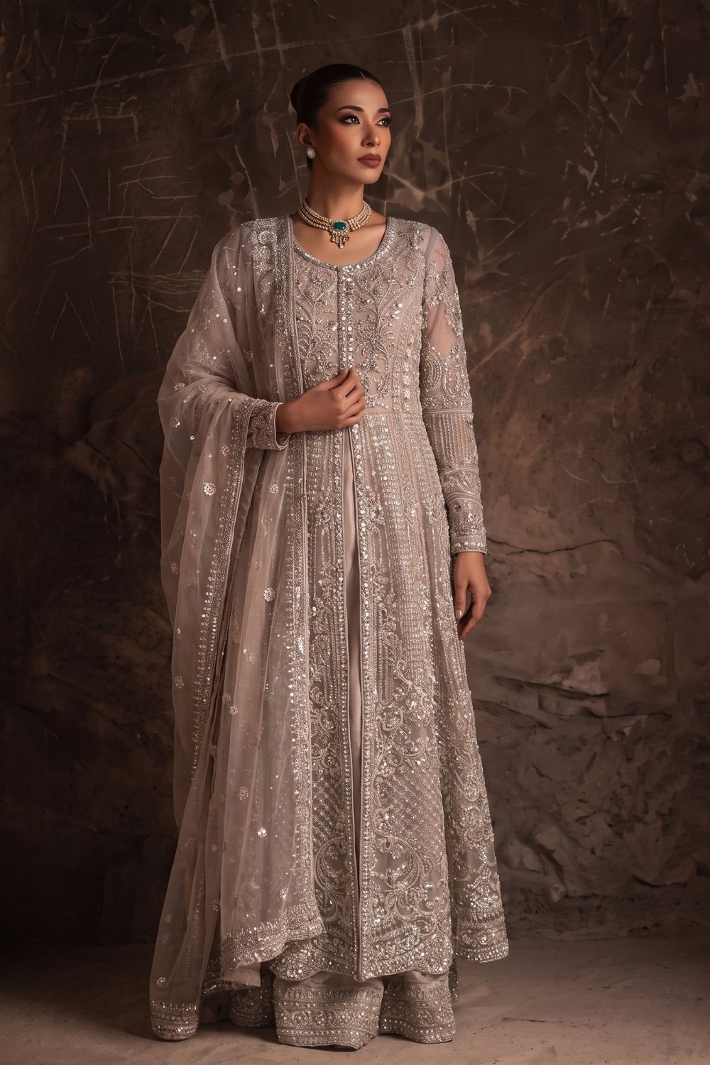 Pink Organza Embroidered Maxi Suit Online in Dubai UAE Abudhabi Ajman Sharjah