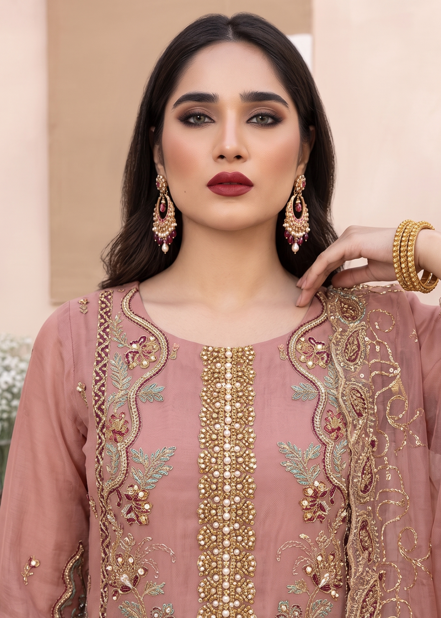 Pink Organza Embroidered Party Wear Salwar Kameez Online in KSA Riyadh Saudi Arabia Oman Bahrain Qatar