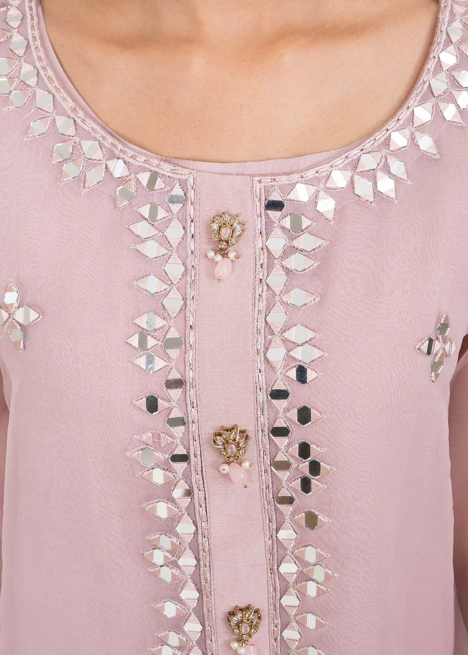 Pink Organza Kurta Raw Silk Trouser Dupatta Set Online in Sri Lanka India Australia