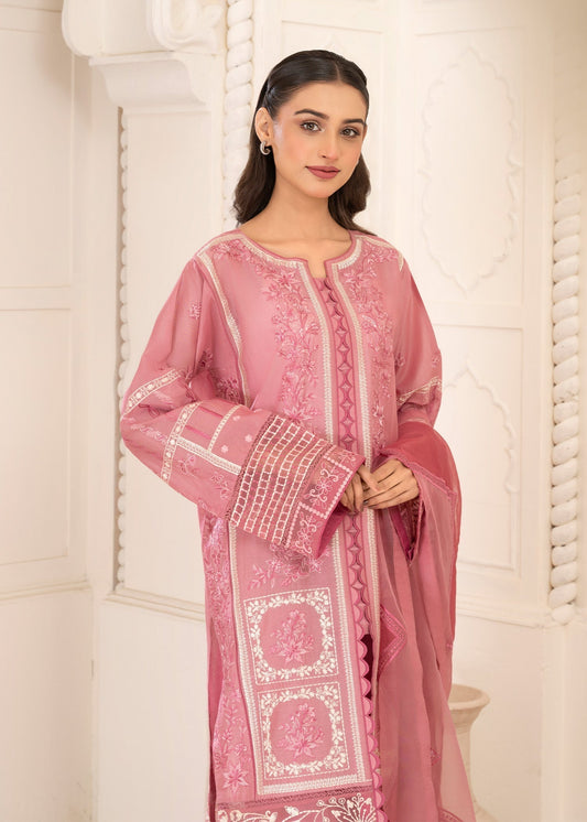 Pink Organza Patch Work Lawn Suit Online in Sri Lanka India Australia