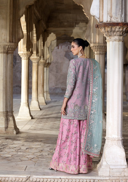 Pink Organza Sharara Party Wear Suit Online in Dubai UAE Abudhabi Ajman Sharjah