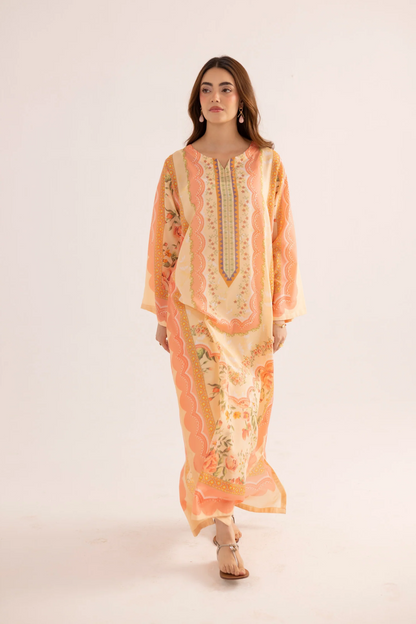 Pink Peach Silk Finish Lawn Kaftan Online in Dubai UAE Abudhabi Ajman Sharjah