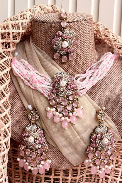 Pink Pearl Gleam Choker Jewellery Set Online in Dubai UAE Abudhabi Ajman Sharjah