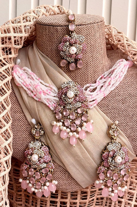 Pink Pearl Gleam Choker Jewellery Set Online in Dubai UAE Abudhabi Ajman Sharjah