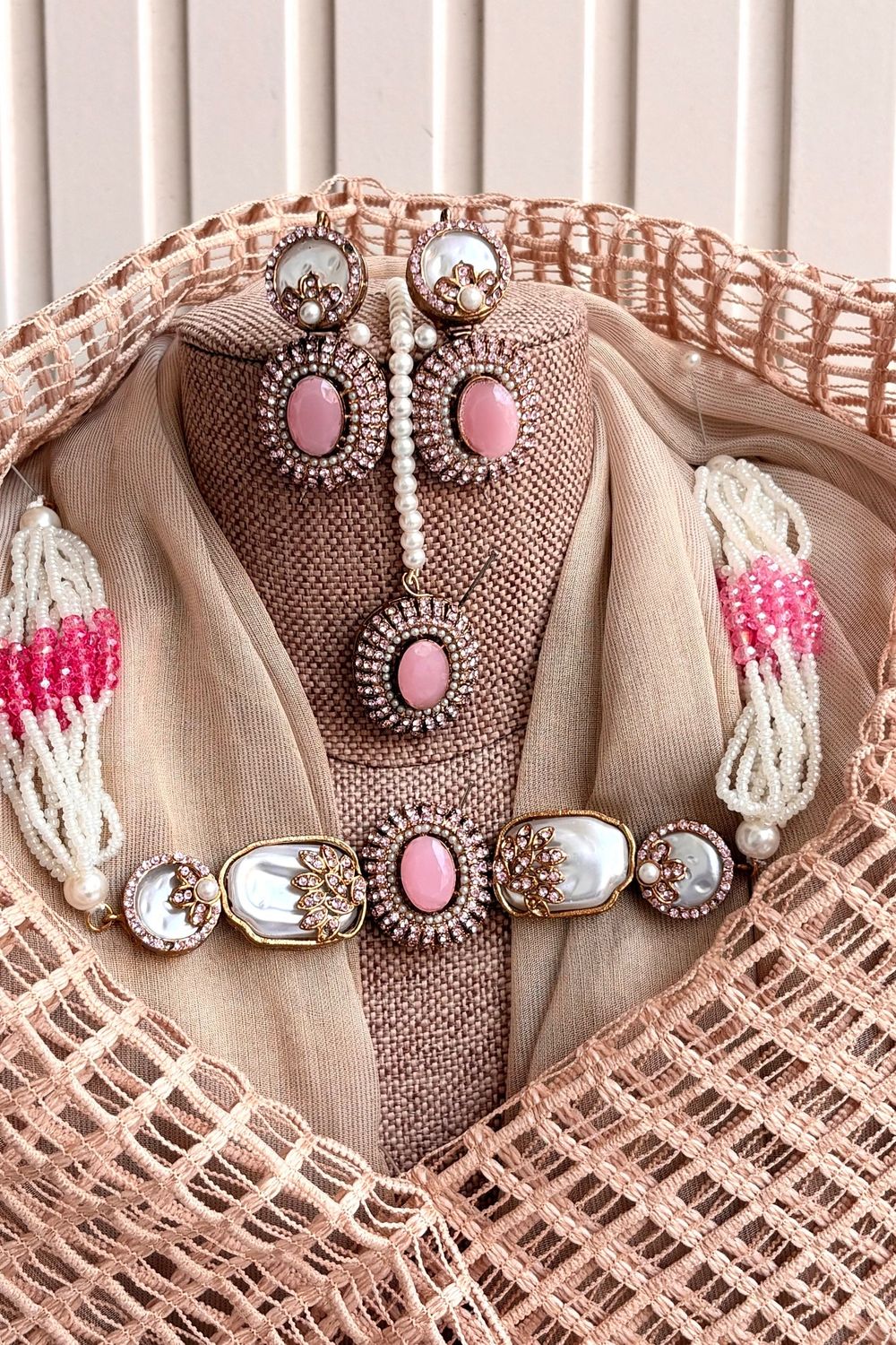 Pink Pearly Choker Jewellery Set Online in Dubai UAE Abudhabi Ajman Sharjah