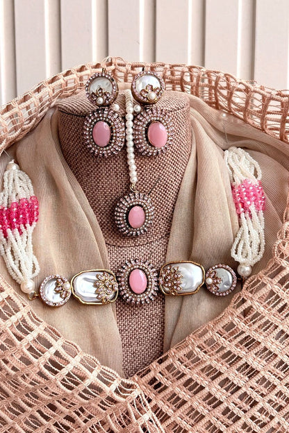 Pink Pearly Choker Jewellery Set Online in Dubai UAE Abudhabi Ajman Sharjah