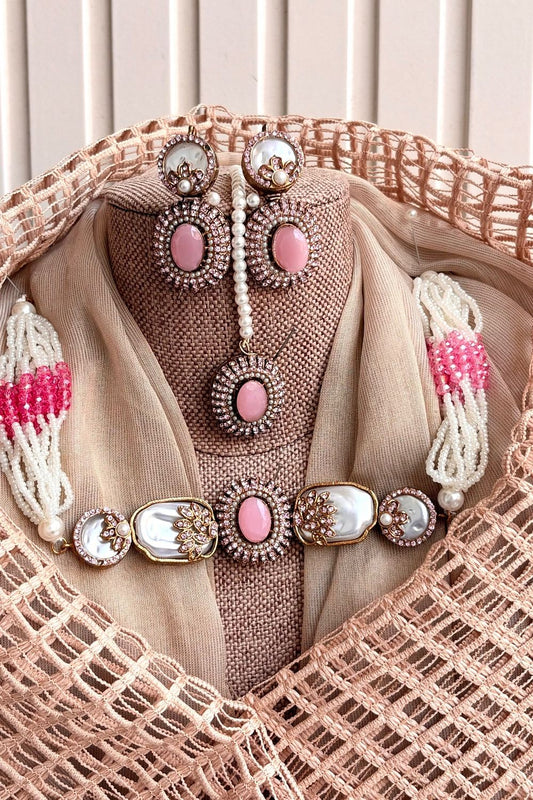 Pink Pearly Choker Jewellery Set Online in Dubai UAE Abudhabi Ajman Sharjah
