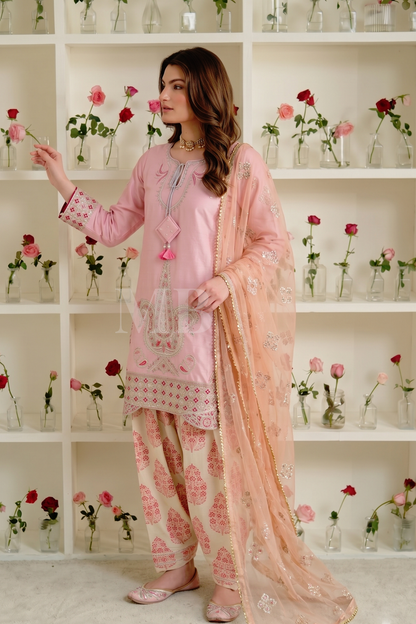Pink Poly Lawn Shalwar Kameez Online in Dubai UAE Abudhabi Ajman Sharjah