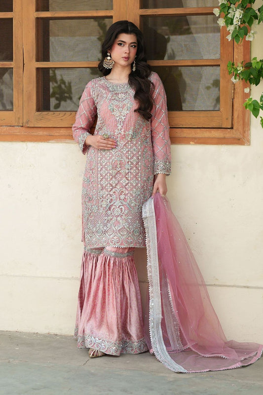 Pink Polyester Net Gharara Party Wear Suit Online in Dubai UAE Abudhabi Ajman Sharjah