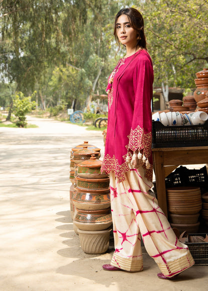 Pink Printed Chiffon Dupatta Embroidered Farshi Shalwar Online in Dubai DXB UAE Abudhabi Meena Bazaar