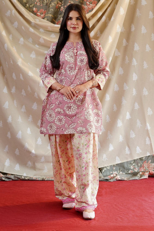 Pink Printed Lawn Kurta Set Online in Dubai UAE Abudhabi Ajman Sharjah