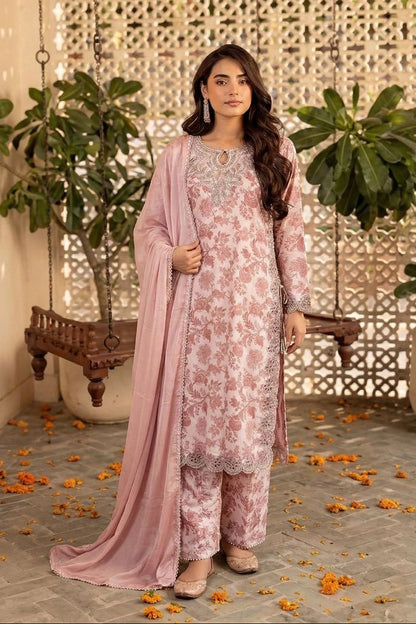 Pink Printed Lawn Salwar Suit Online in Dubai UAE Abudhabi Ajman Sharjah