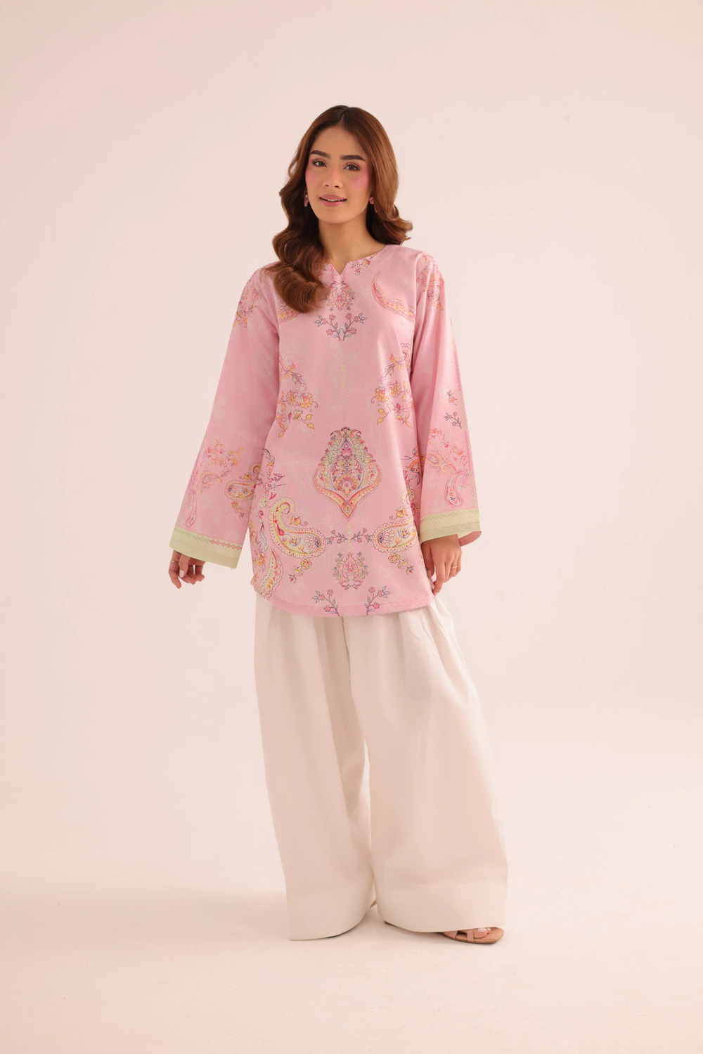 Pink Printed Poly Lawn Straight Kurta Online in Dubai UAE Abudhabi Ajman Sharjah