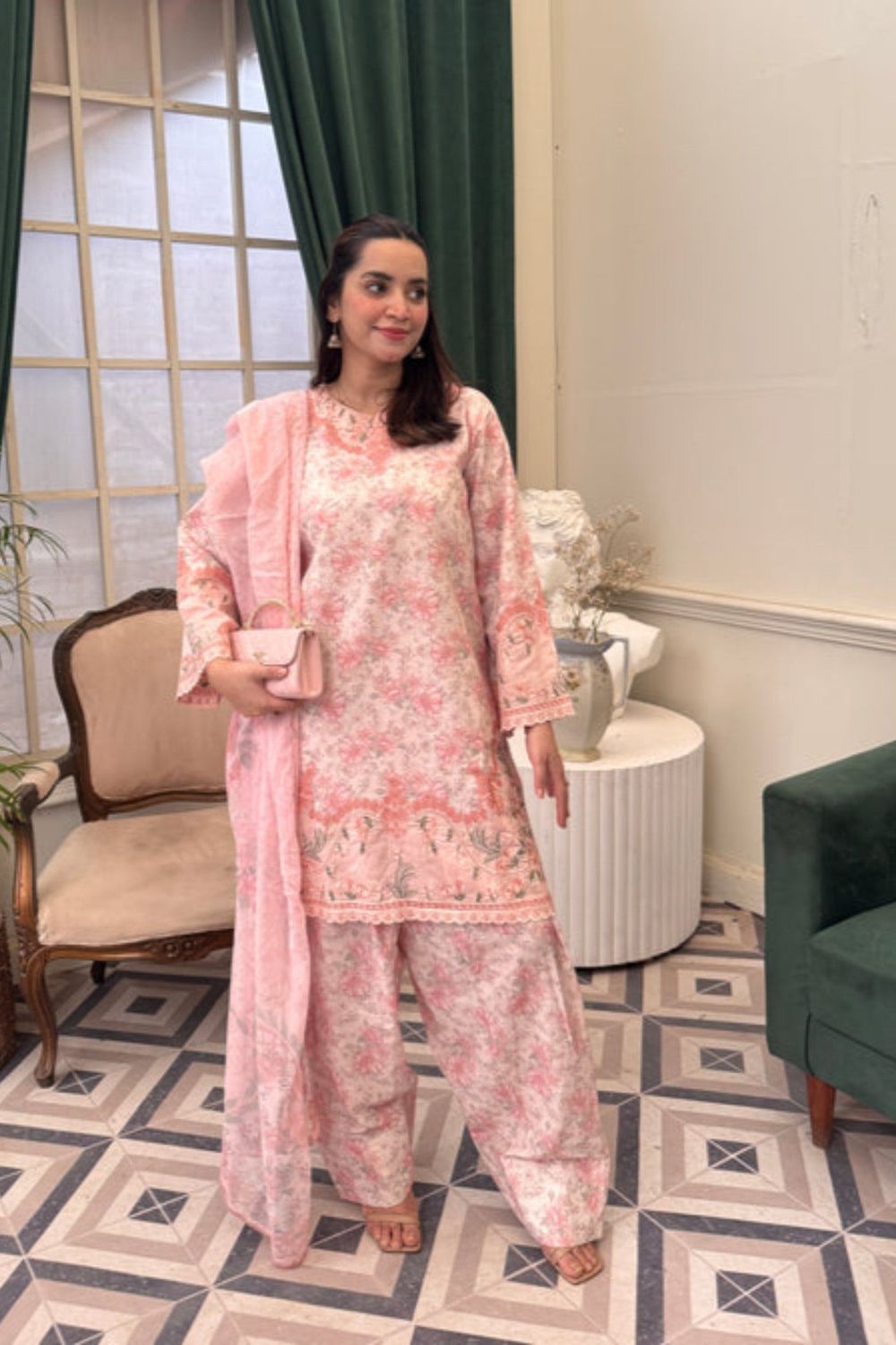 Pink Pure Cotton Straight Cut Kurta Trouser Set Online in Dubai UAE Abudhabi Ajman Sharjah