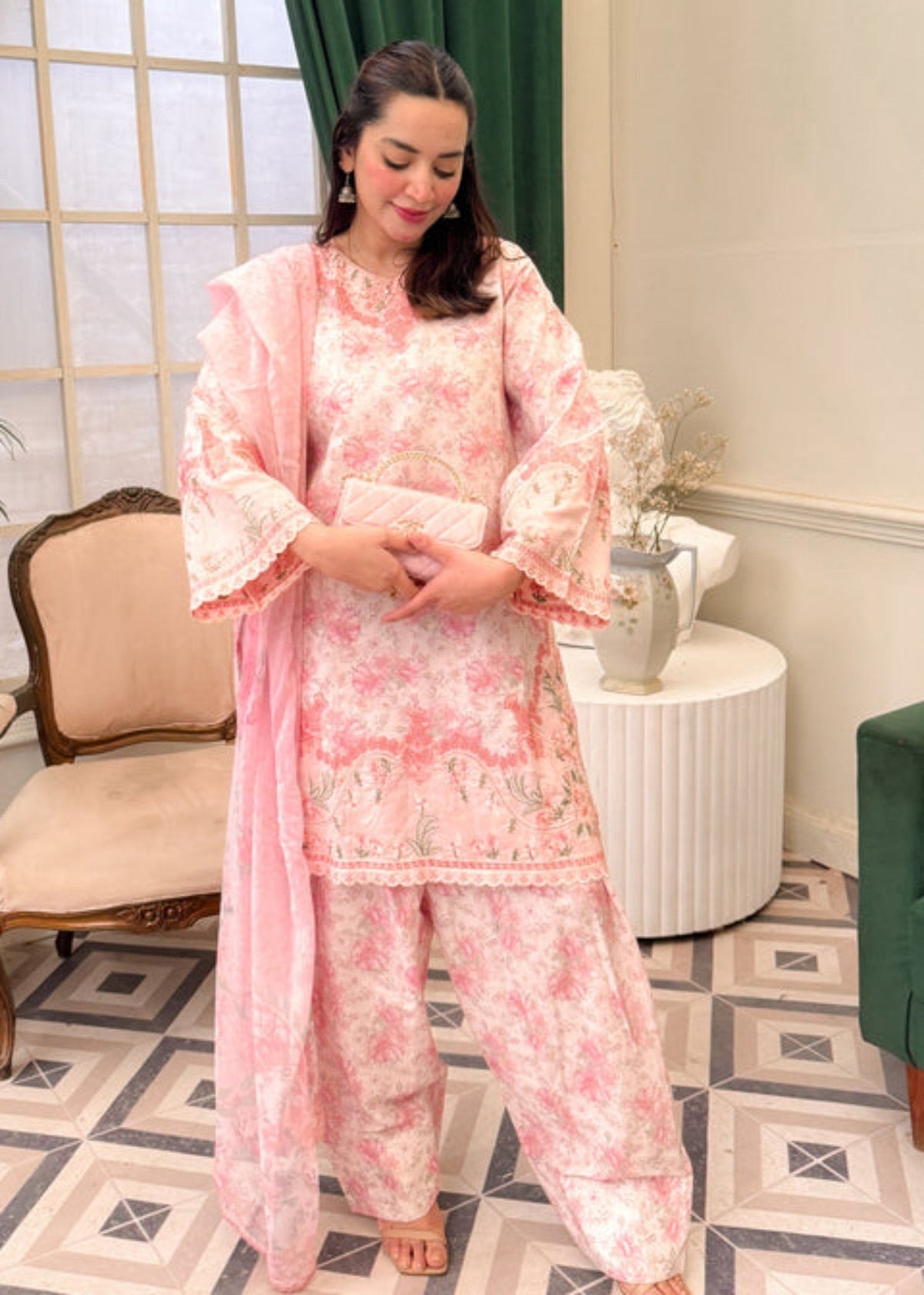 Pink Pure Cotton Straight Cut Kurta Trouser Set Online in Dubai UAE Abudhabi Ajman Sharjah