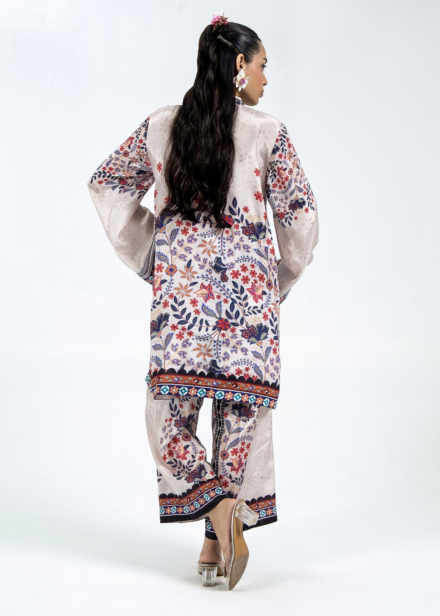 Pink Raw Silk Kurta with Wide Leg Pants Online in Dubai UAE Abudhabi Ajman Sharjah