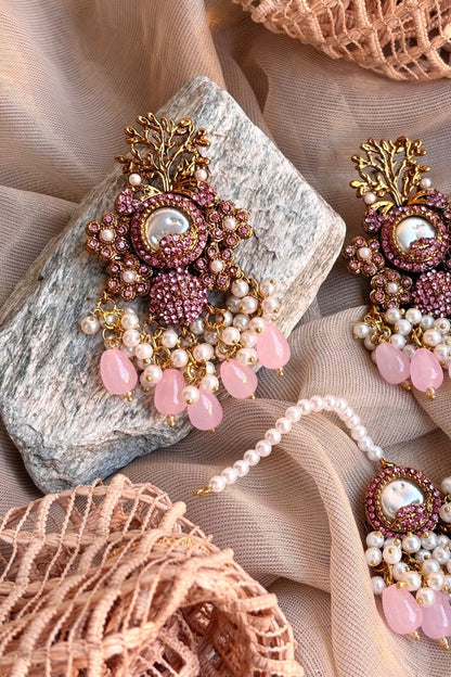 Pink Seraya Earrings and Tikka Set Online in Dubai UAE Abudhabi Ajman Sharjah