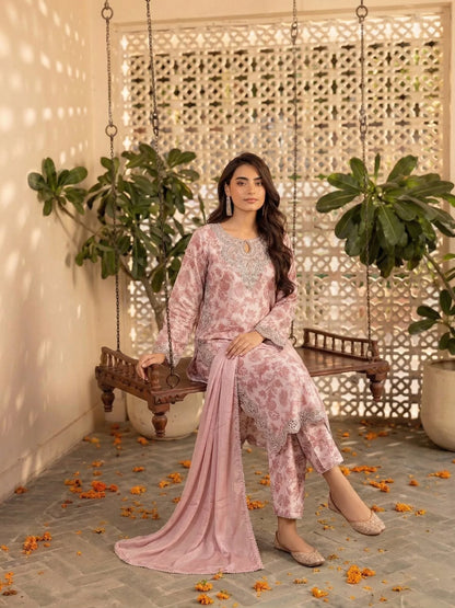 Pink Silk Cotton Dupatta Lawn Suit Online in Sri Lanka India Australia