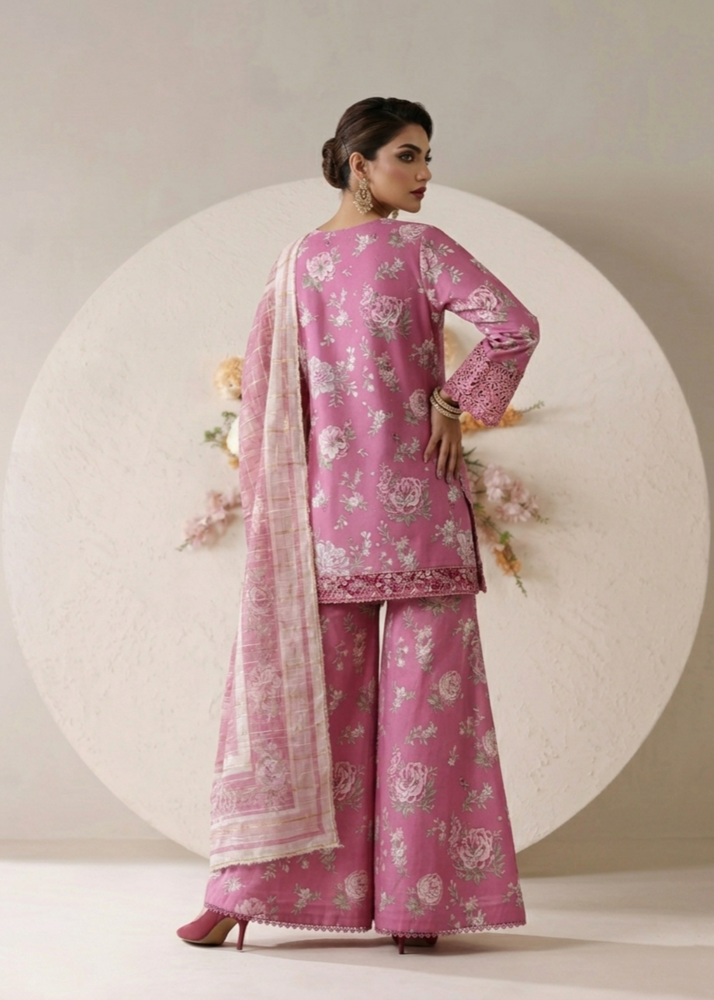 Pink Silk Dupatta Sharara Suit Online in Dubai UAE Abudhabi Ajman Sharjah