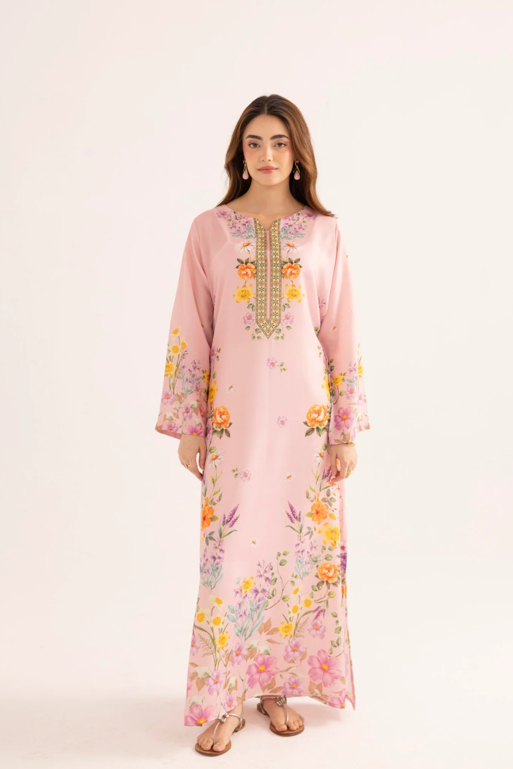 Pink Silk Finish Lawn Printed Kaftan Online in Dubai UAE Abudhabi Ajman Sharjah