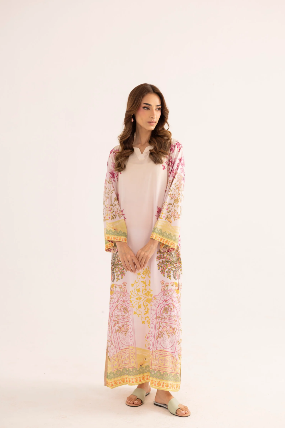 Pink Silk Finish Lawn Printed Kaftan Online in Dubai UAE Abudhabi Ajman Sharjah