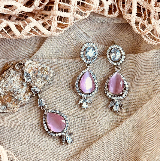 Pink Silver Base Necklace Set Online in UK USA Canada