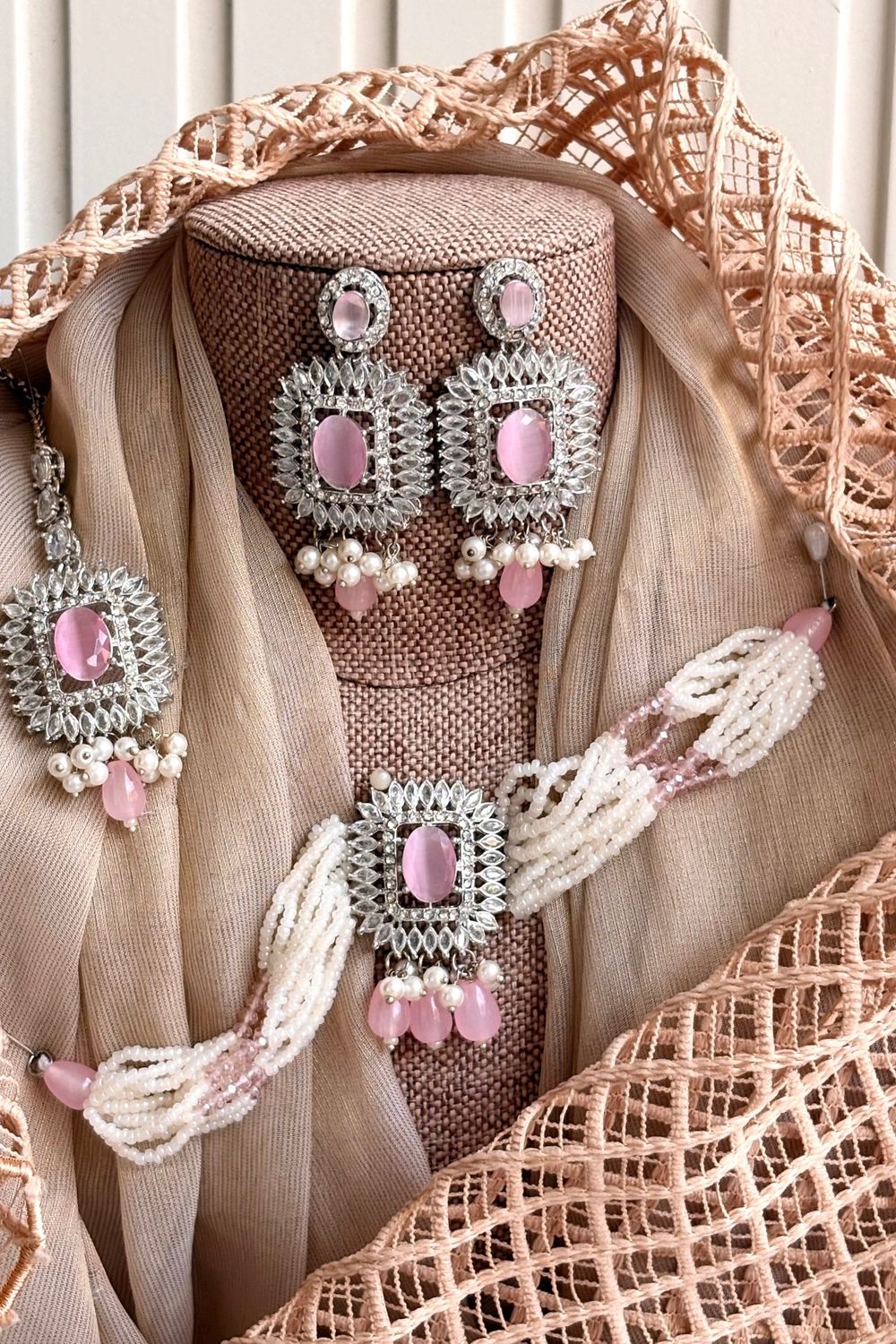 Pink Silver Choker Jewellery Set Online in Dubai UAE Abudhabi Ajman Sharjah