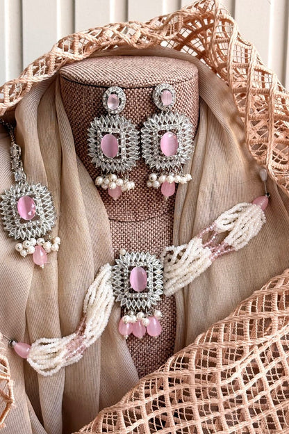 Pink Silver Choker Jewellery Set Online in Dubai UAE Abudhabi Ajman Sharjah