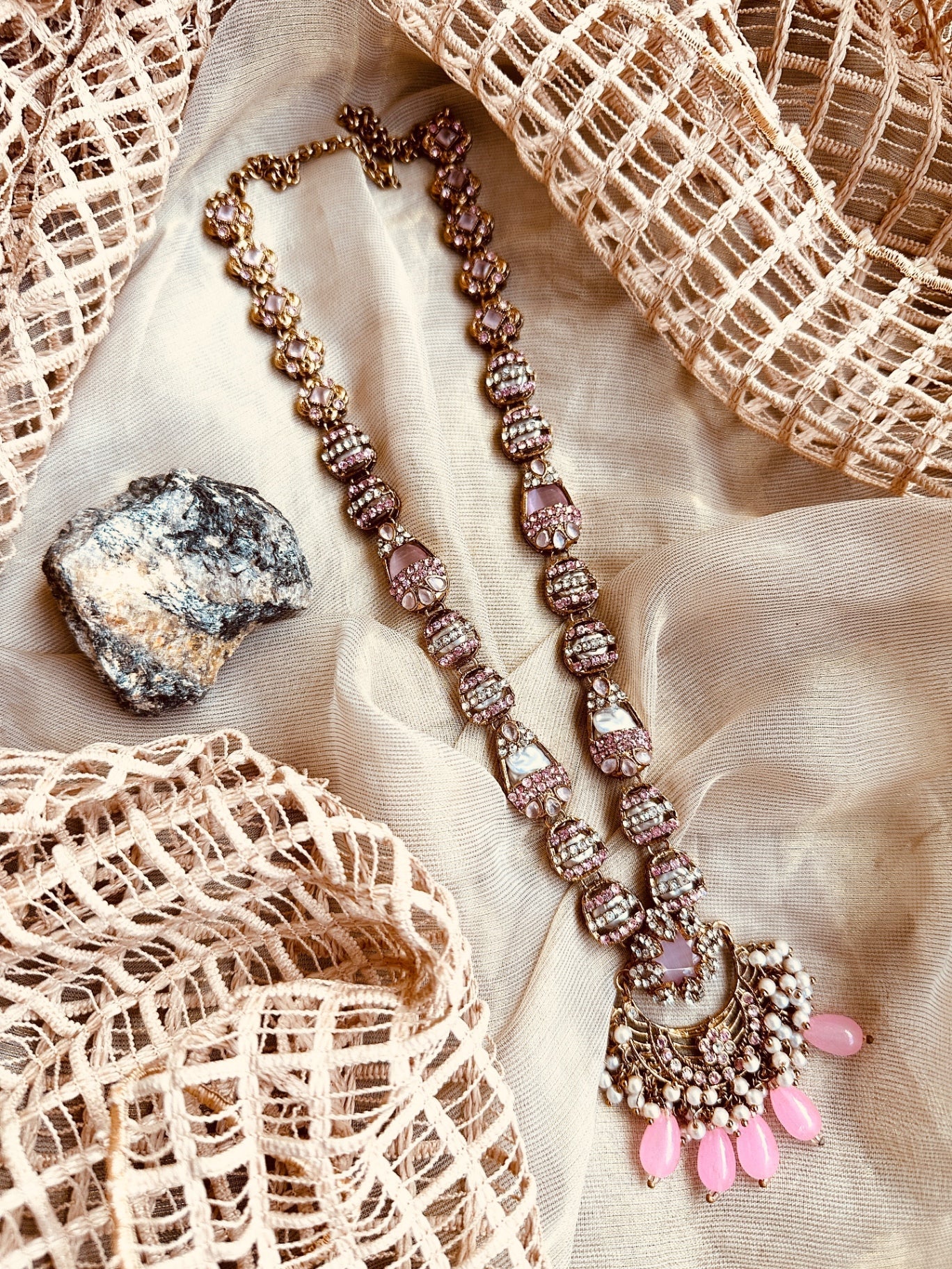 Pink Stone Work Bridal Jewellery Set Online in UK USA Canada