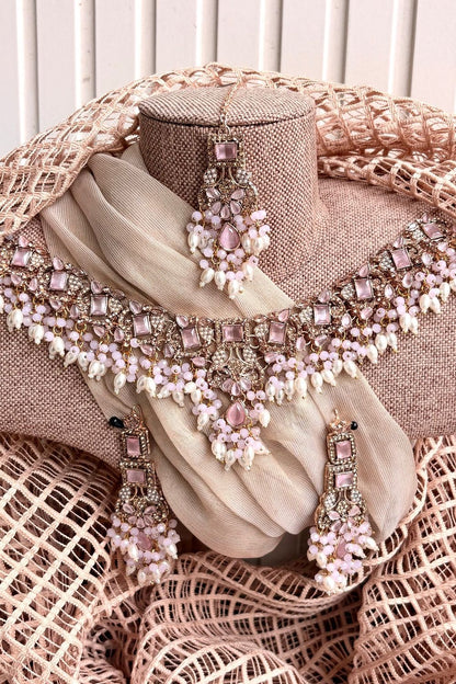 Pink Stone Work Bridal Necklace Set Online in Dubai UAE Abudhabi Ajman Sharjah
