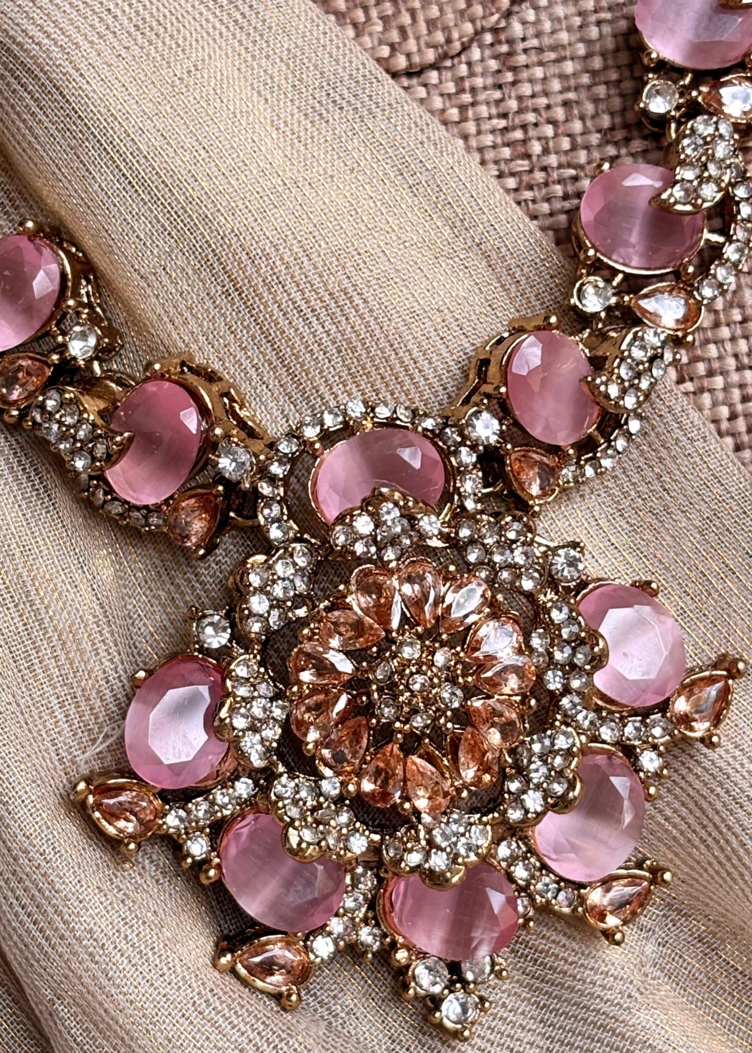 Pink Stone Work Bridal Necklace Set Online in UK USA Canada