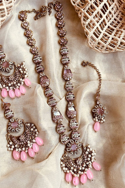 Pink Stone Work Jewellery Set Online in Dubai UAE Abudhabi Ajman Sharjah