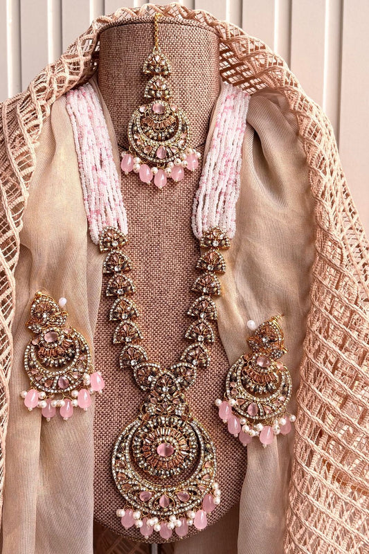 Pink Stone Work Malaa Jewellery Set Online in Dubai UAE Abudhabi Ajman Sharjah