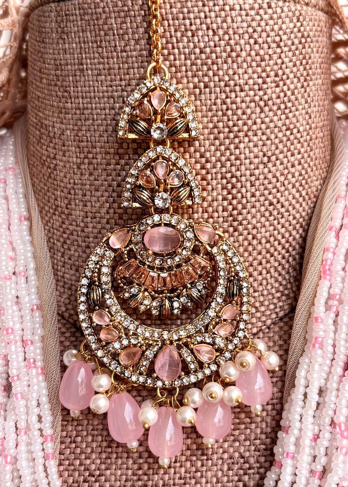 Pink Stone Work Malaa Necklace and Earrings Set Online in UK USA Canada