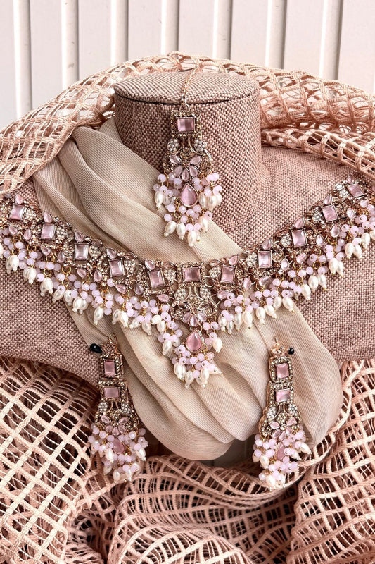 Pink Stone Work Necklace Set Online in Dubai UAE Abudhabi Ajman Sharjah