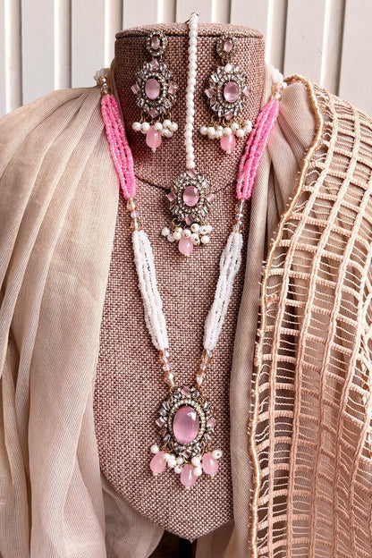 Pink Stone Work Necklace Set Online in Dubai UAE Abudhabi Ajman Sharjah