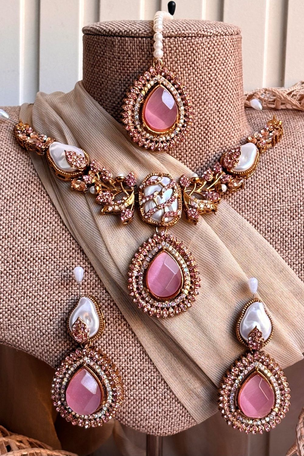 Pink Stone Work Necklace Set Online in Dubai UAE Abudhabi Ajman Sharjah