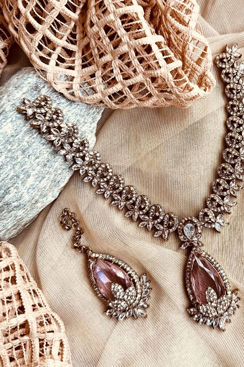 Pink Stone Work Necklace Set Online in Dubai UAE Abudhabi Ajman Sharjah