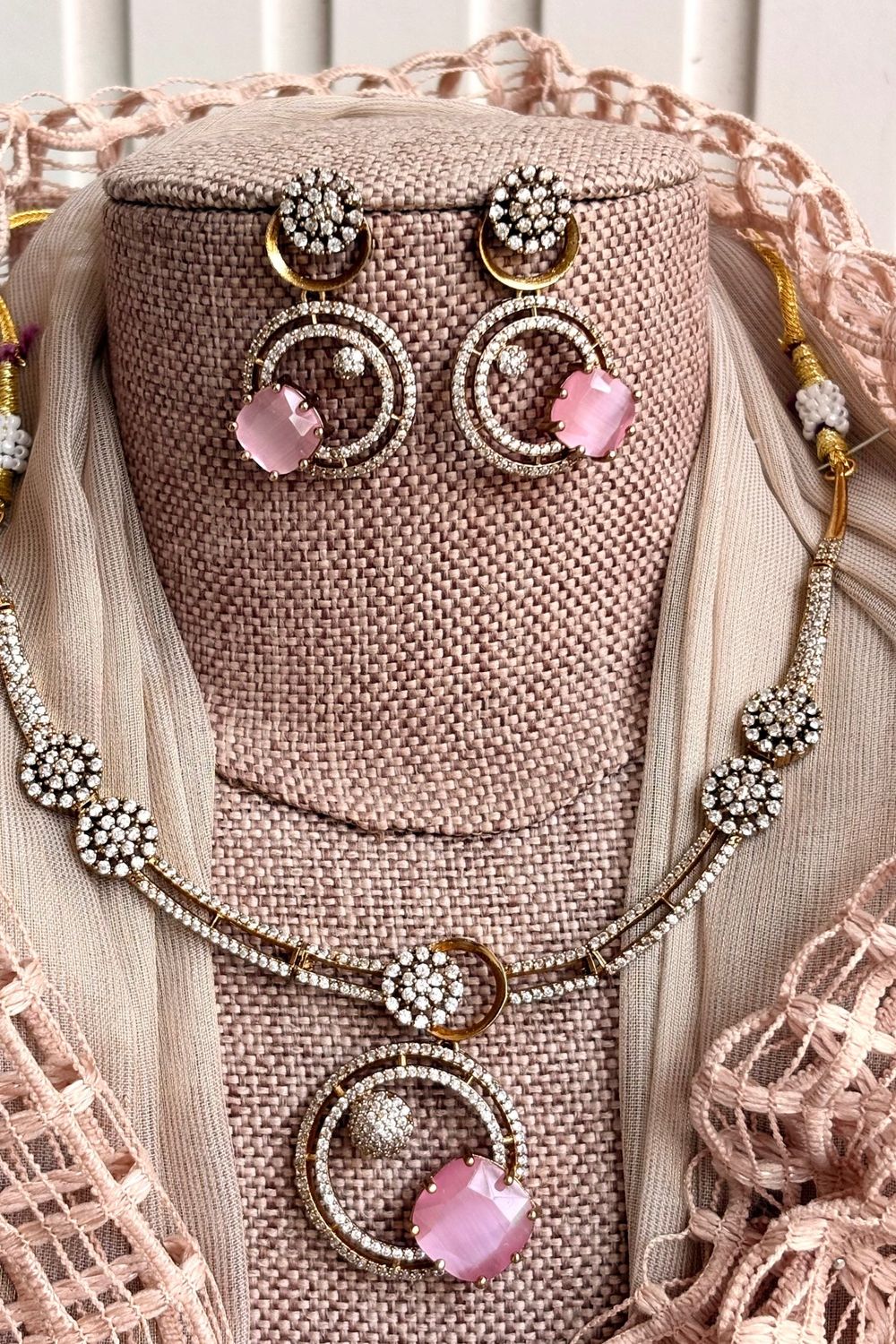 Pink Stone Work Necklace Set Online in Dubai UAE Abudhabi Ajman Sharjah