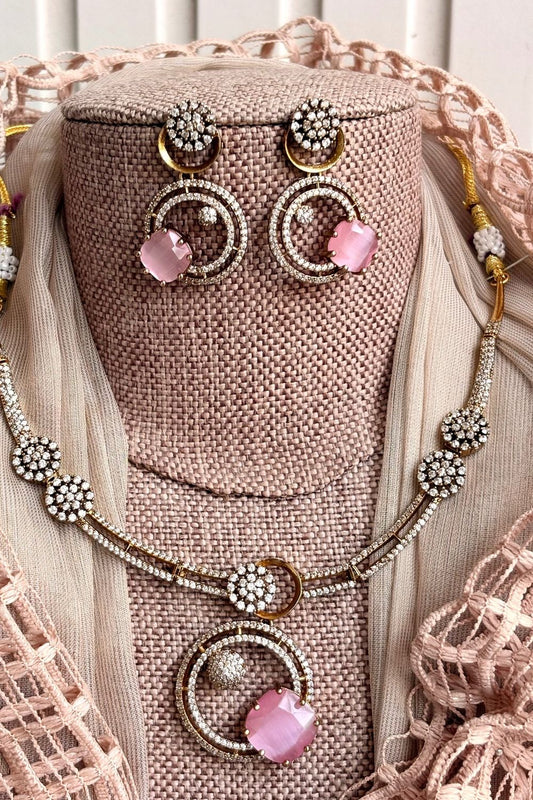 Pink Stone Work Necklace Set Online in Dubai UAE Abudhabi Ajman Sharjah