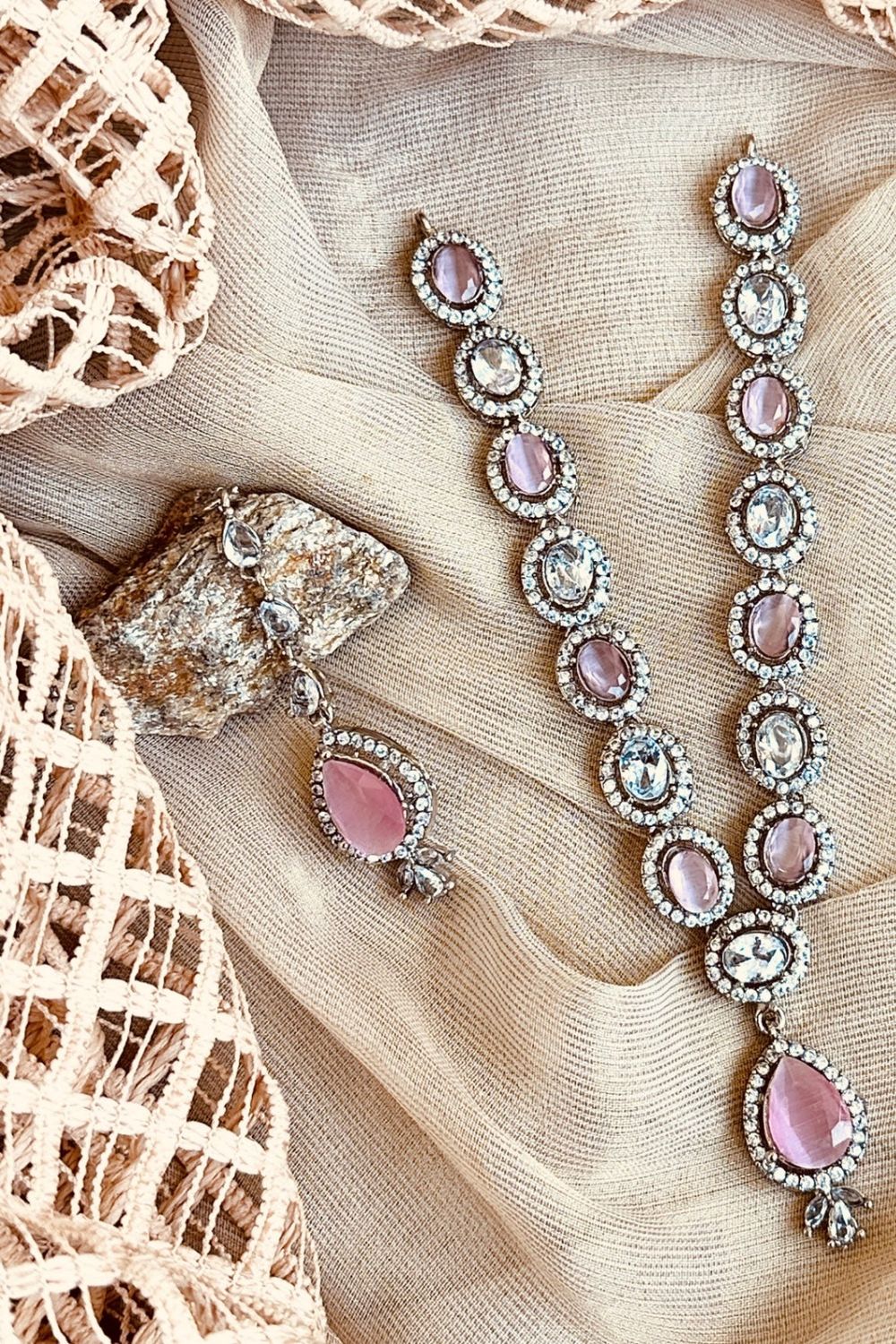 Pink Stone Work Necklace Set Online in Dubai UAE Abudhabi Ajman Sharjah
