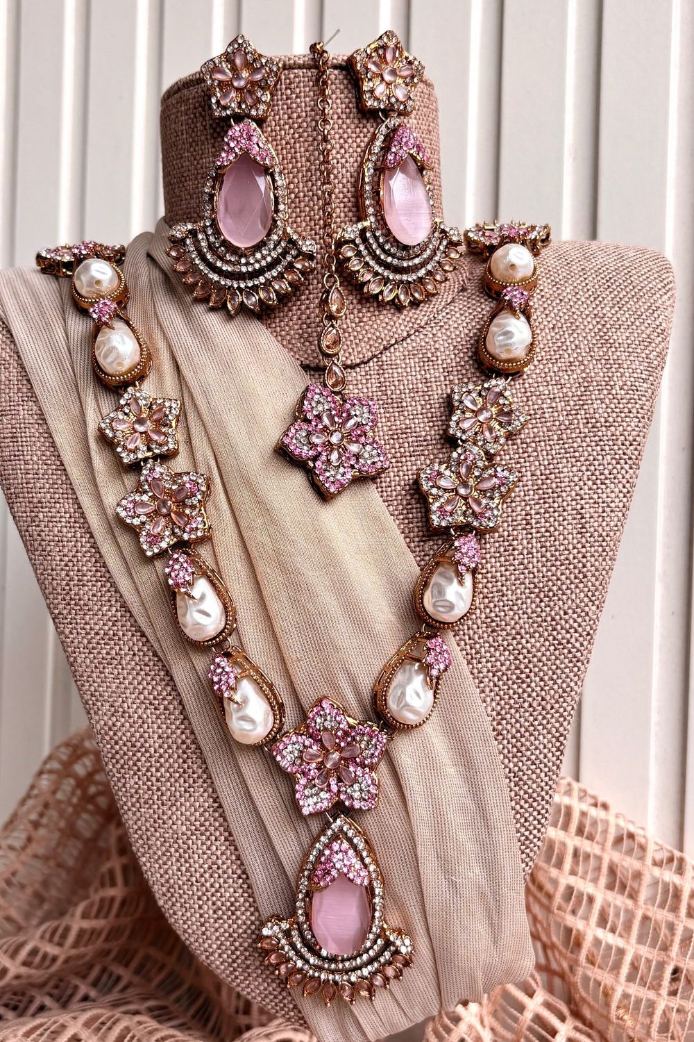 Pink Stone Work Necklace Set Online in Dubai UAE Abudhabi Ajman Sharjah