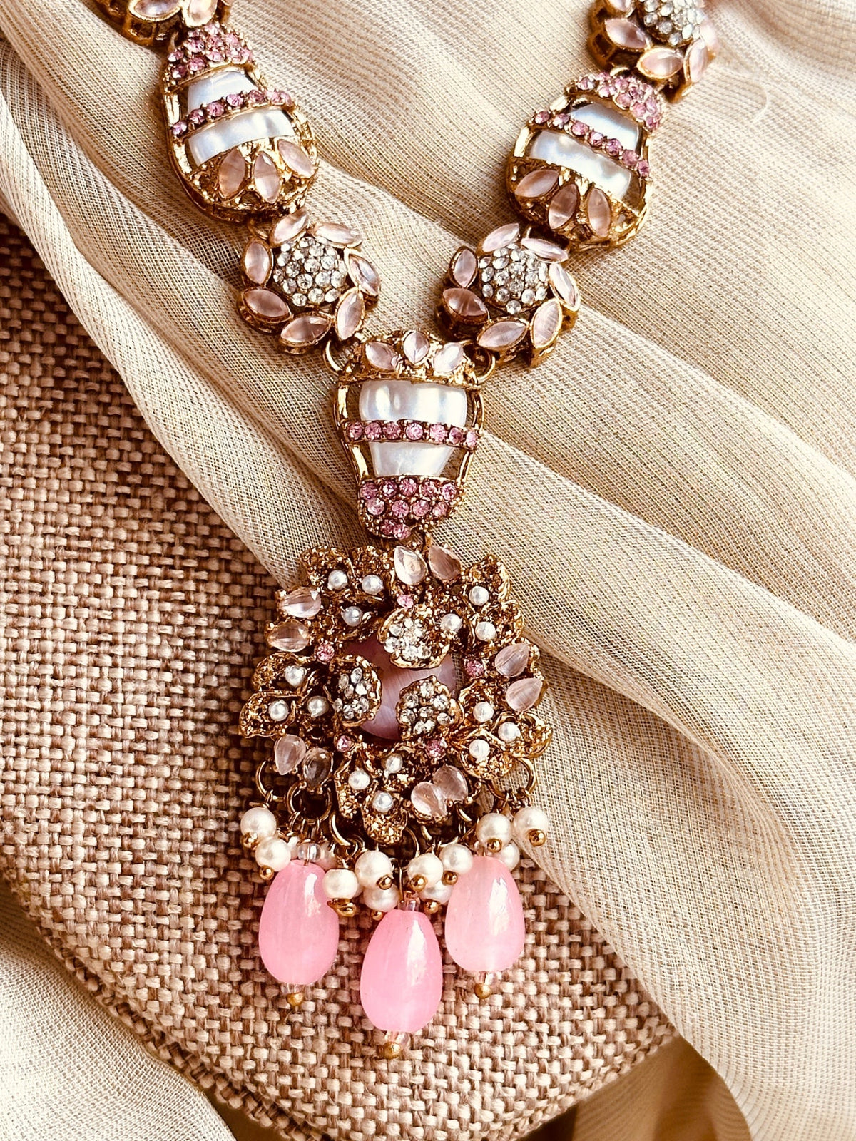 Pink Stone Work Necklace Set Online in UK USA Canada