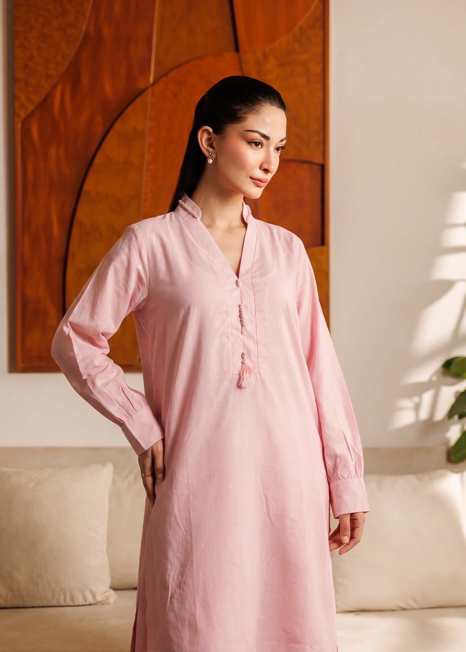Pink Tassel Work Lawn Straight Cut Kurta Online in Dubai DXB UAE Abudhabi Meena Bazaar