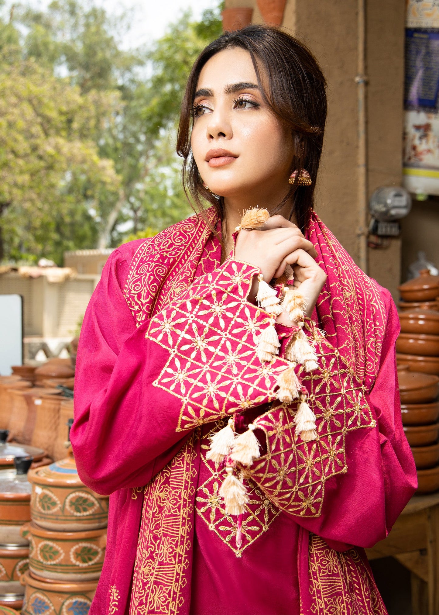 Pink Tie Dye Farshi Shalwar Embroidered Suit Online in KSA Riyadh Saudi Arabia Oman Bahrain Qatar